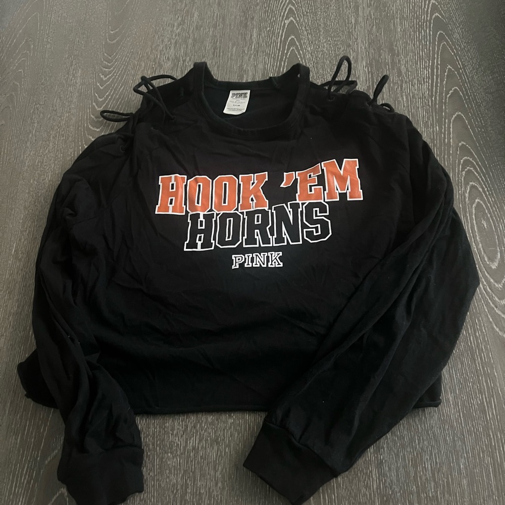 HOOK 'EM HORNS Black Graphic Long Sleeve - PINK